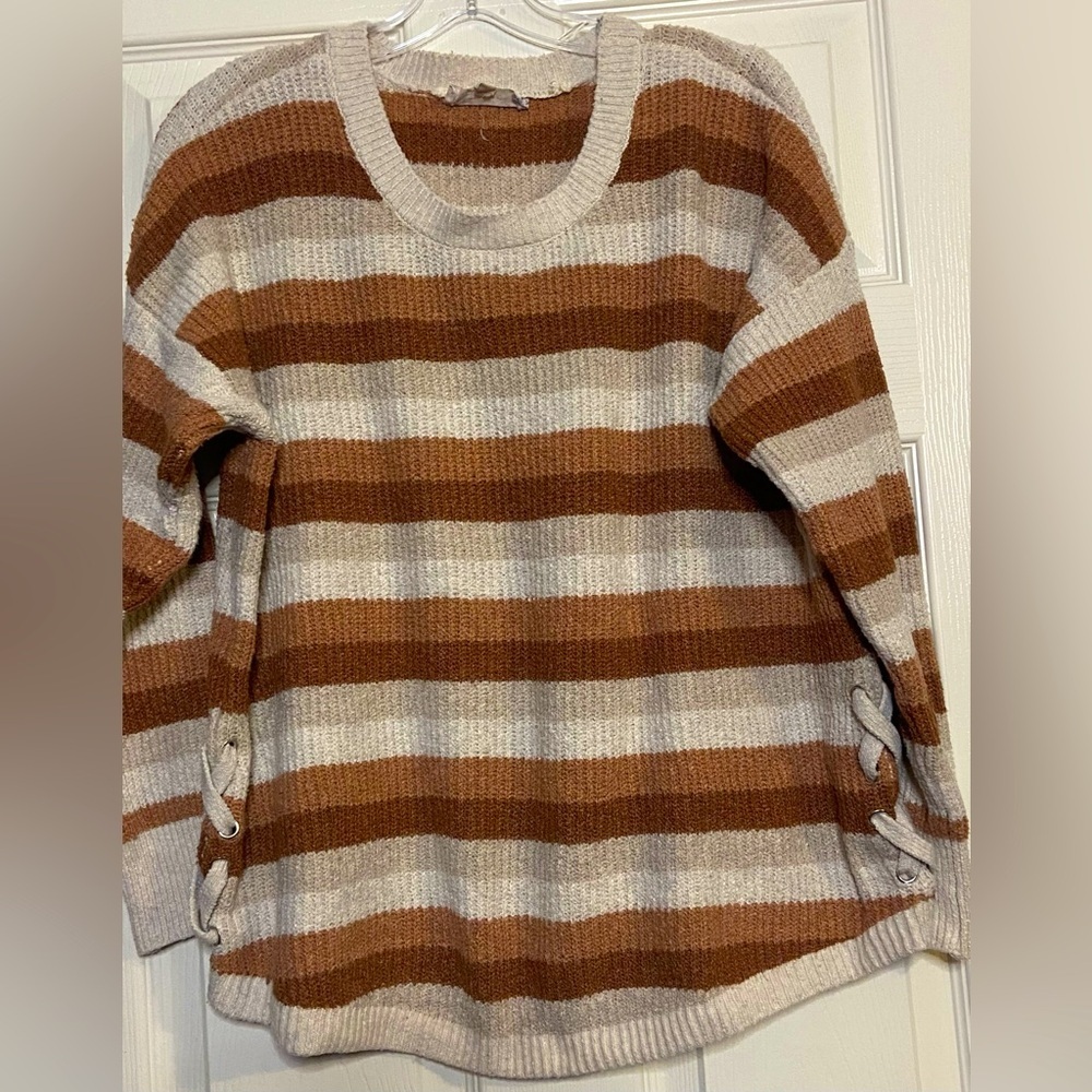 Pink Republic Women’s Sz Large Striped Sweater Brown